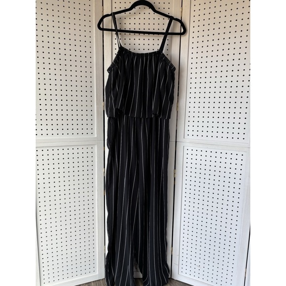 Time and Tru Women's XL 16-18 Black White Striped Tank One Pc. Jumper Wide Leg - Picture 1 of 8